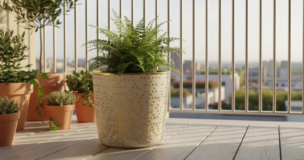 Golden White Round Ceramic Planter