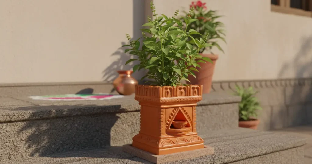 Traditional Terracotta Tulsi Planter with Drainage